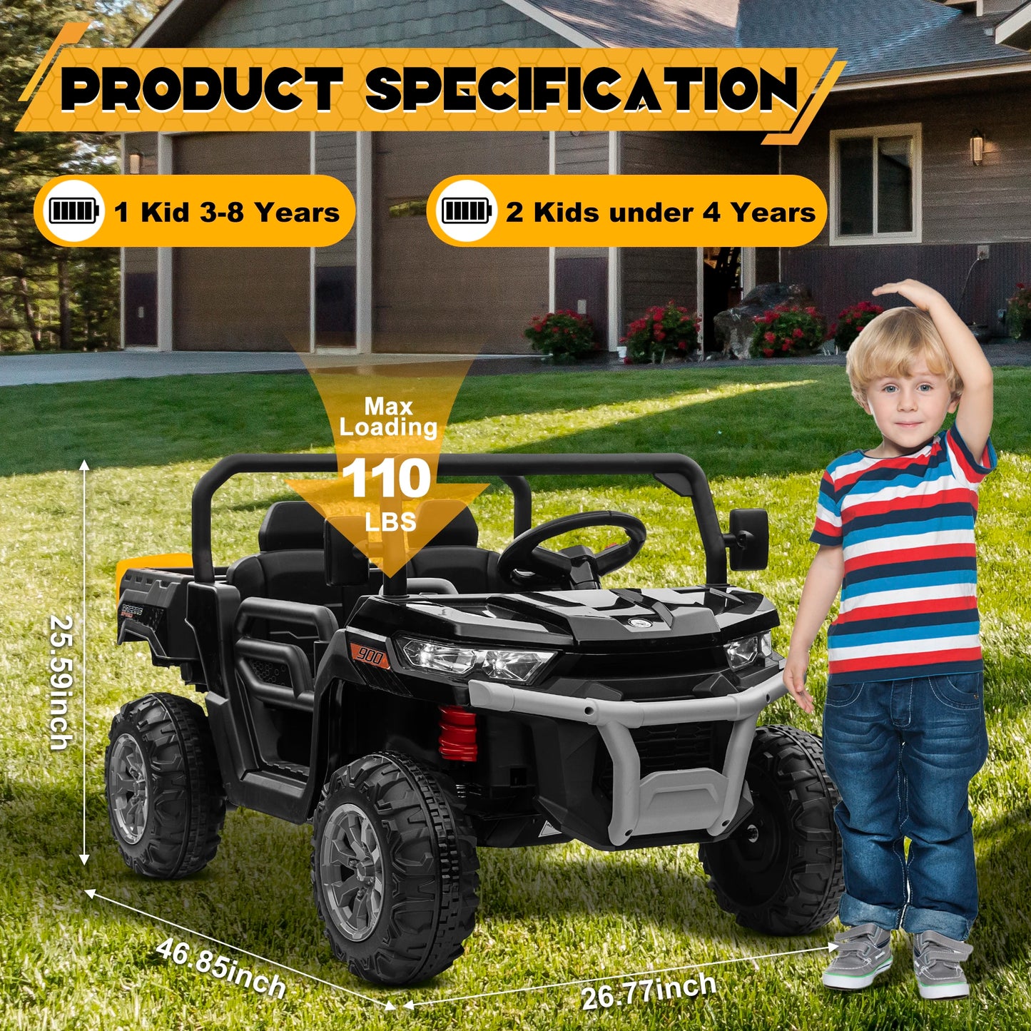 24V Ride on Dump Truck, 2 Seater Kids UTV Electric Car w/2.4G Remote Control, 4 Wheeler, Bluetooth Music, LED Lights, 24 Volt Ba