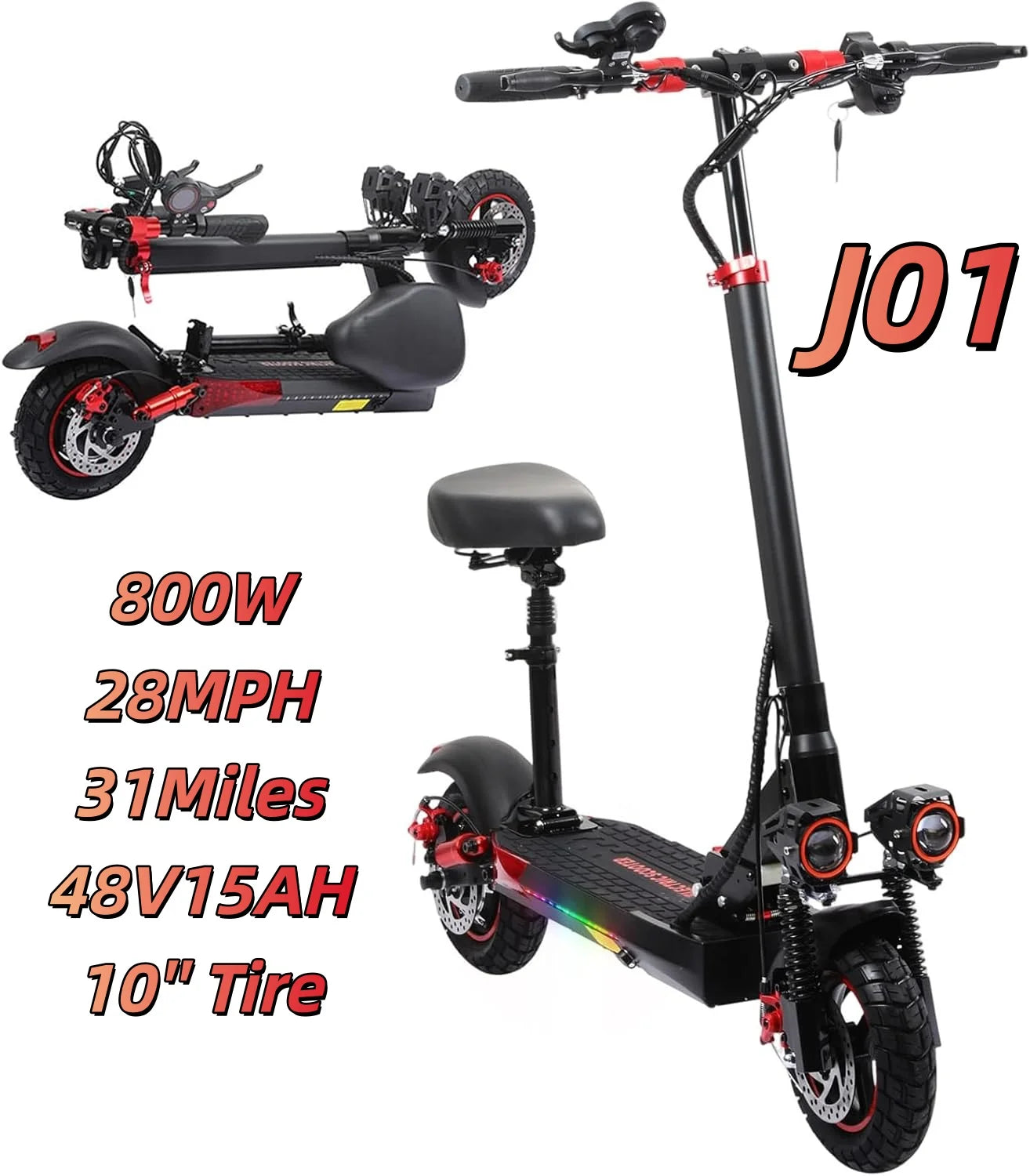 GT06 Electric Scooter Adults 30MPH,1200W Motor E-Scooter,11'' Off-Road Tire Scooter with Dual Suspension & Side Light