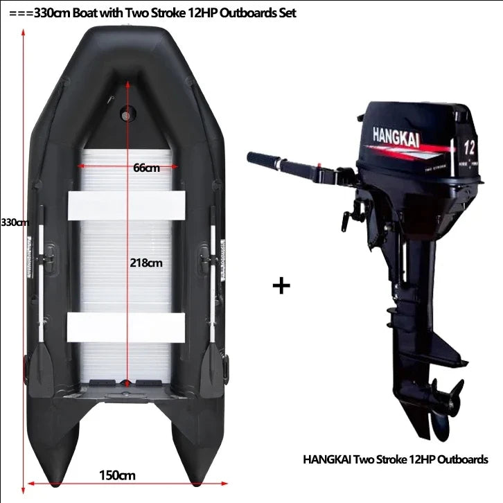 2.3~3.8m Inflatable Boat with Alloy Bottoms Set 1.2mm Thicken PVC Assault Boat V Shape Keel Boat Bottom