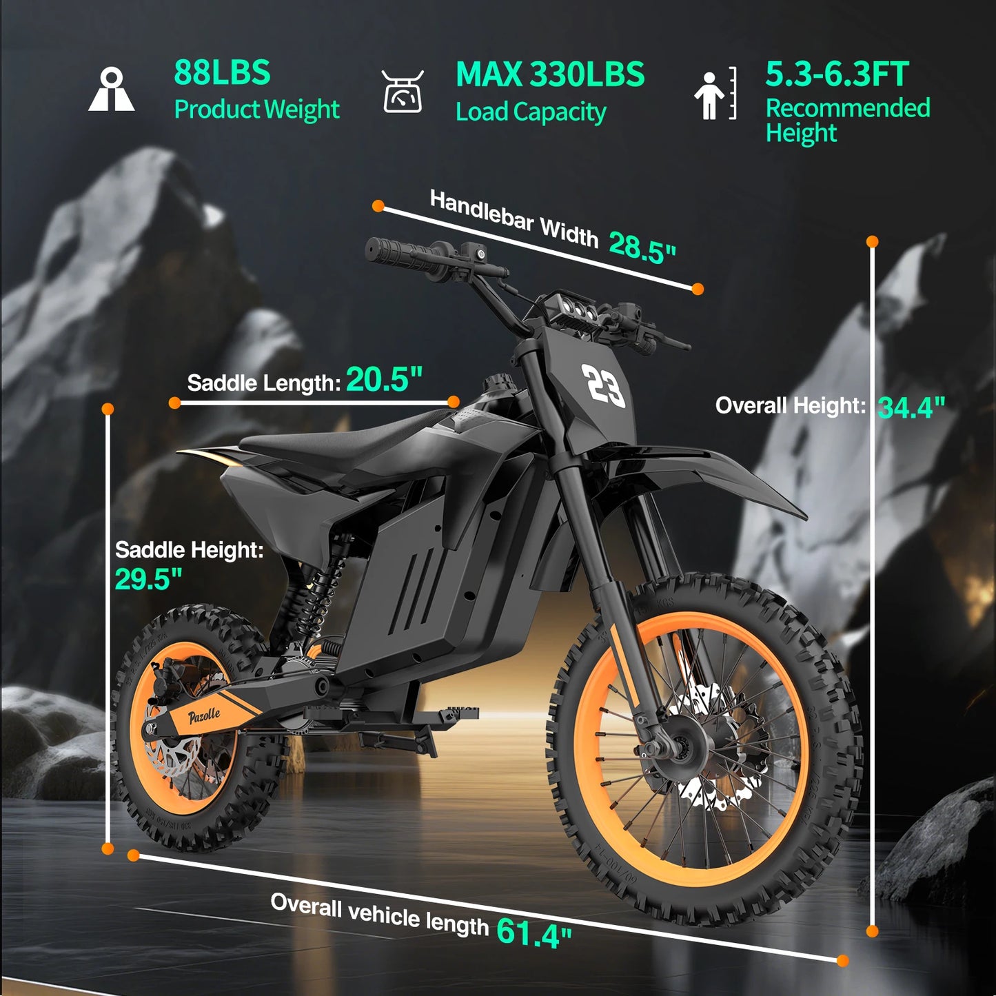 Pazolle Electric Motorcycle 3000W 48V30AH Hydraulic Brakes Electric Dirt Bike for Adults All-Terrain Tires E-Bike