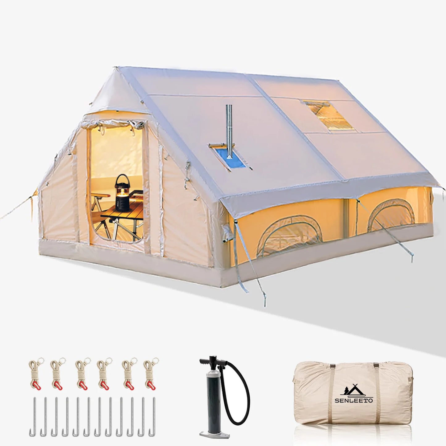 Inflatable Camping Tent, Large Inflatable Tent with Hand Pump, Easy Setup Tents for 8-10 People, Portable Glamping Air Tent