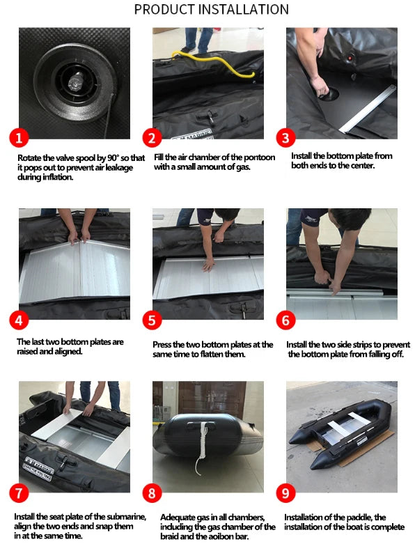 2.3~3.8m Inflatable Boat with Alloy Bottoms Set 1.2mm Thicken PVC Assault Boat V Shape Keel Boat Bottom