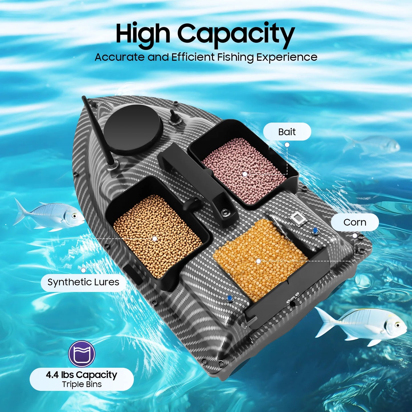 52W Fishing Bait Boat RC Fishing Boat Bait Boat Remote Control for Surf Fishing w/ LCD Screen 9.84*19.69*5.9in