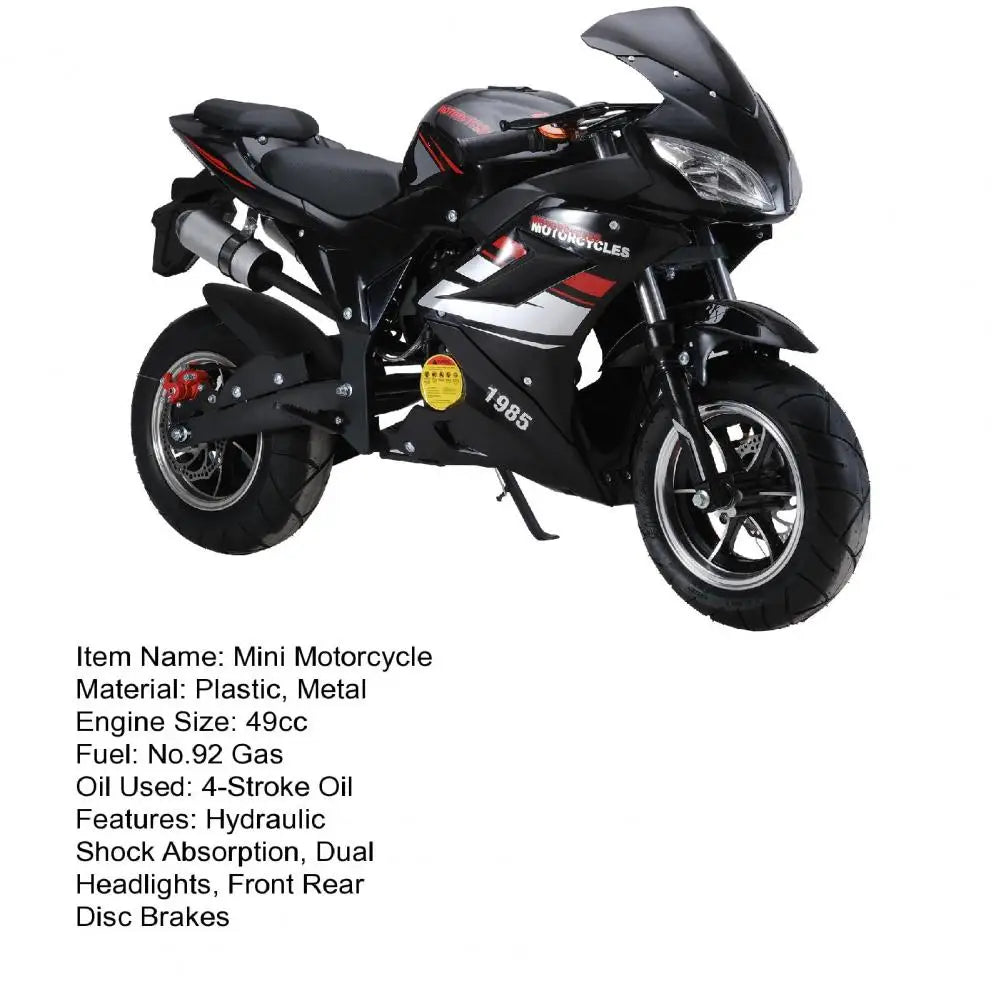 8 Inch Wheels Mini Motorcycle 49cc 4-Stroke Pocket Rocket Motorcycle Gas Pocket Motorbike with Front Rear Disc Brakes