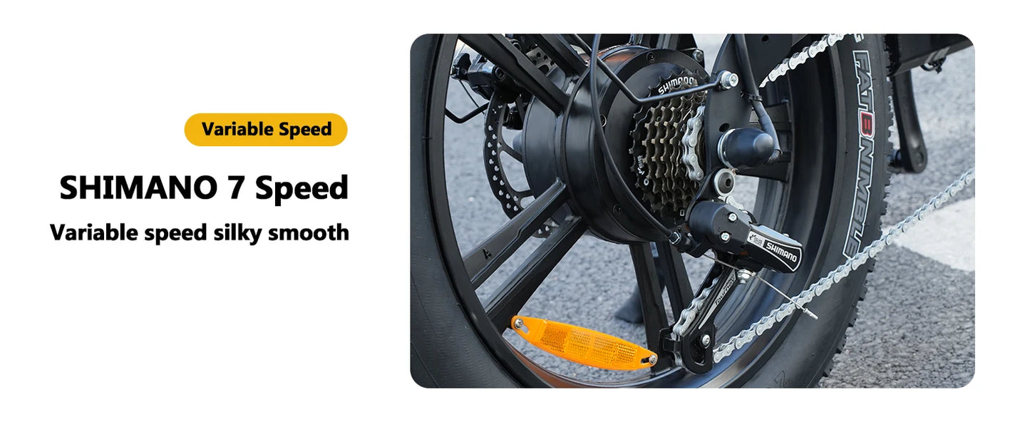 Electric Bicycle Motorcycle 1500W Peak 75Miles Snow Electric Bike 48V18AH Battery Shimano 7-Speed 20*4 Inch Fat Tire E-bike