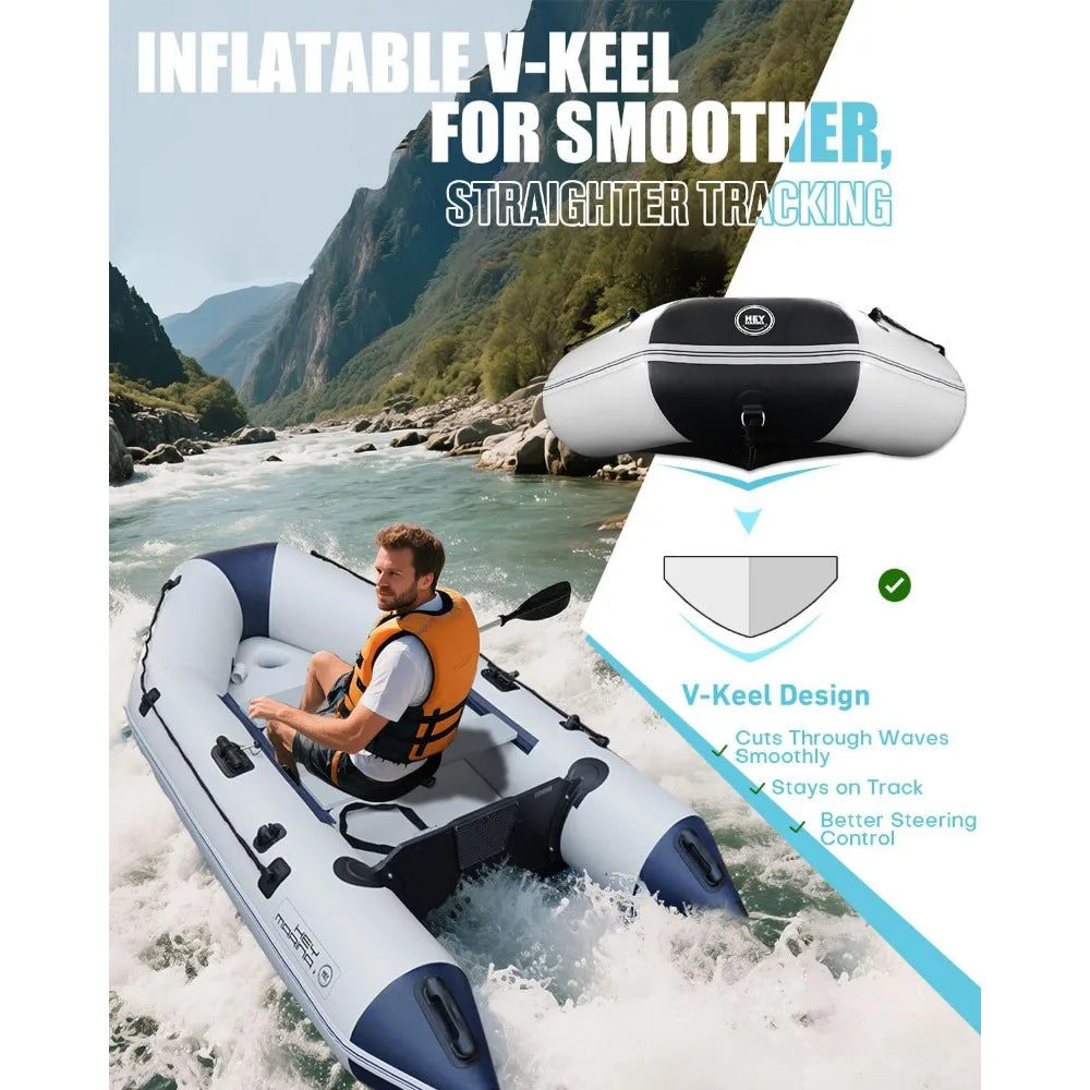 Dinghy Boat with Drop-Stitch Floor 10ft Portable Inflatable Boat for 3-4 Adults, Motor Compatible, Heavy-Duty PVC, Ideal
