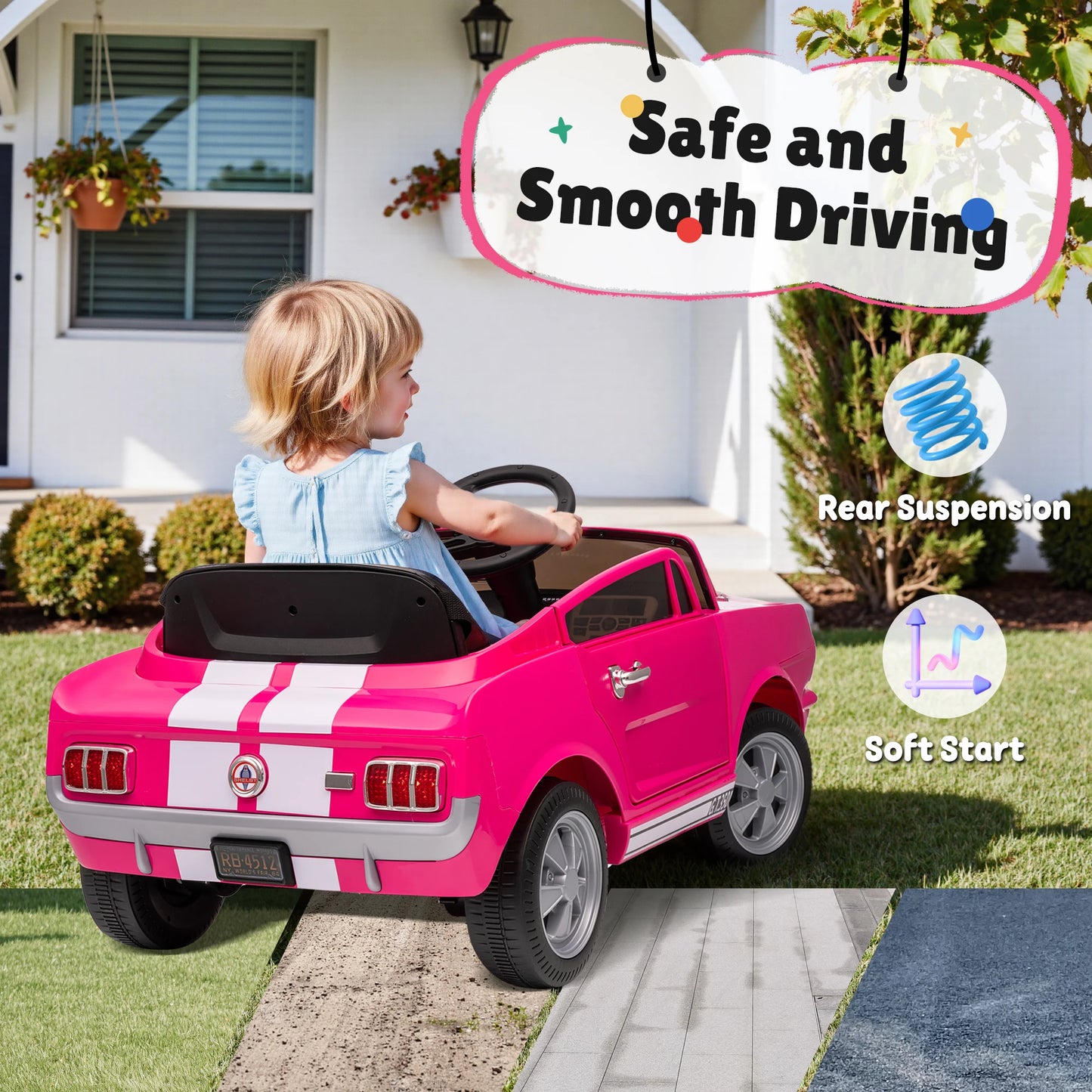 [Official Licensed]Shelby GT350 Kids Electric Car 12V 2WD W/ Parent Remote Control & Safety Belt - All-Terrain Ride-On Toy