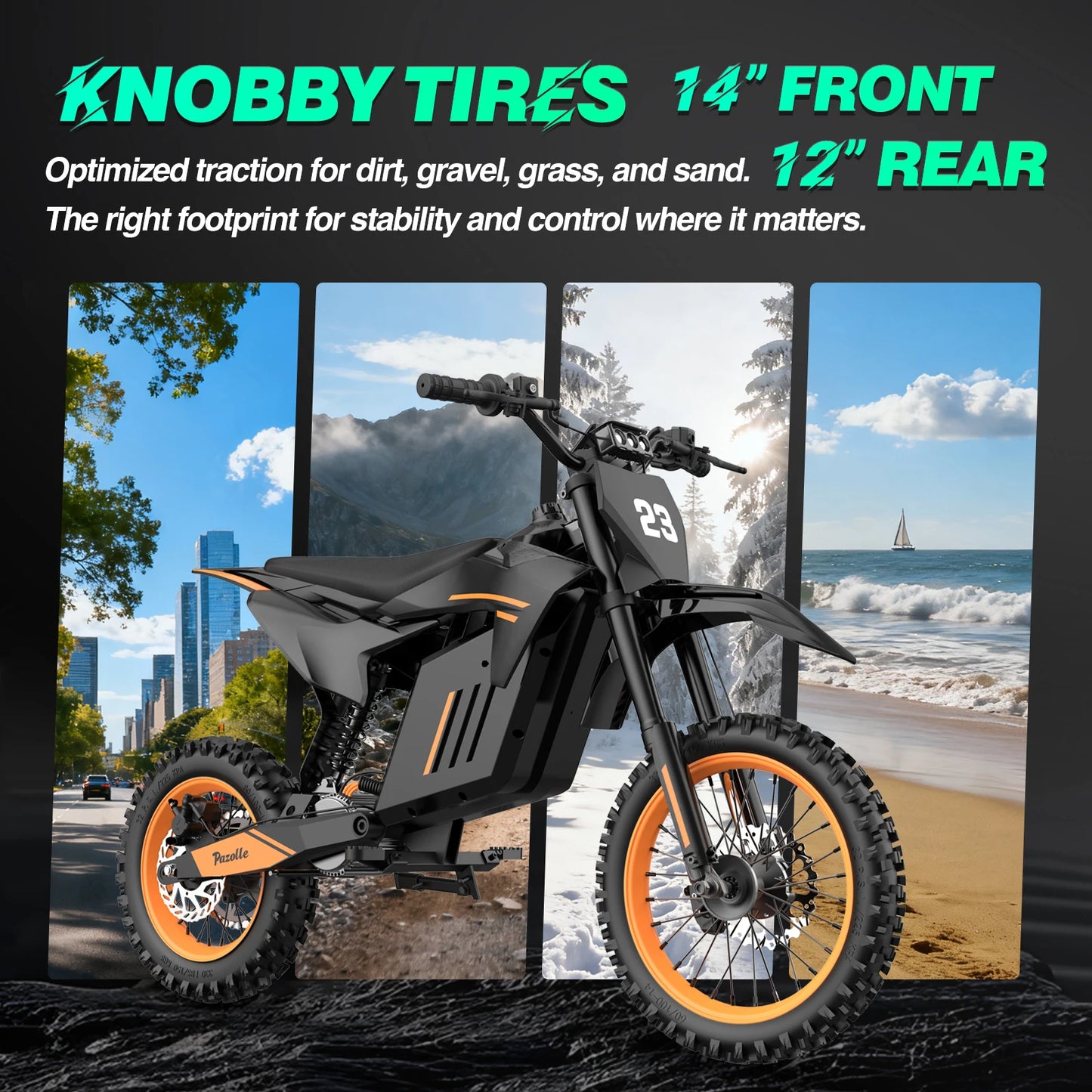 Pazolle Electric Motorcycle 3000W 48V30AH Hydraulic Brakes Electric Dirt Bike for Adults All-Terrain Tires E-Bike