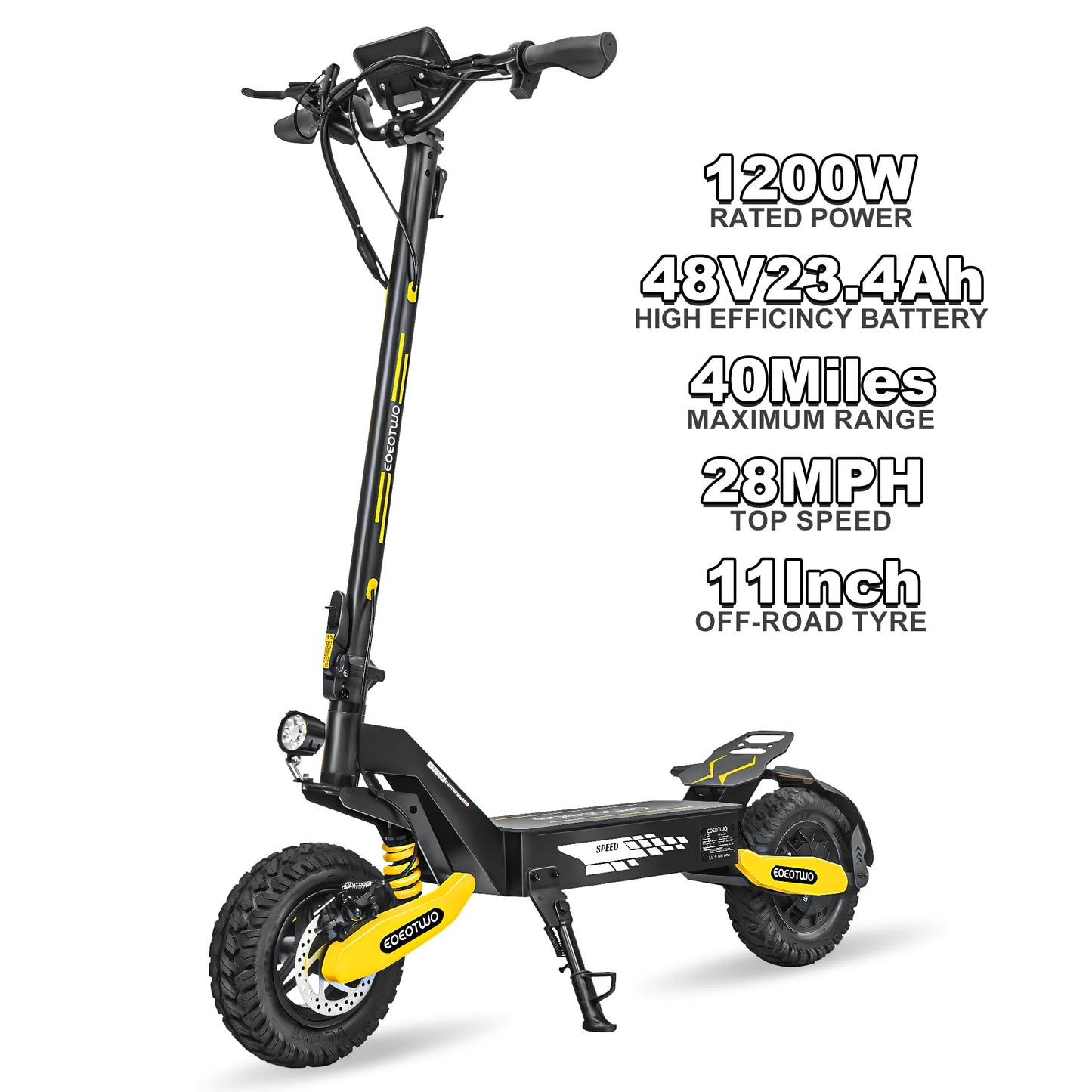 GT06 Electric Scooter Adults 30MPH,1200W Motor E-Scooter,11'' Off-Road Tire Scooter with Dual Suspension & Side Light
