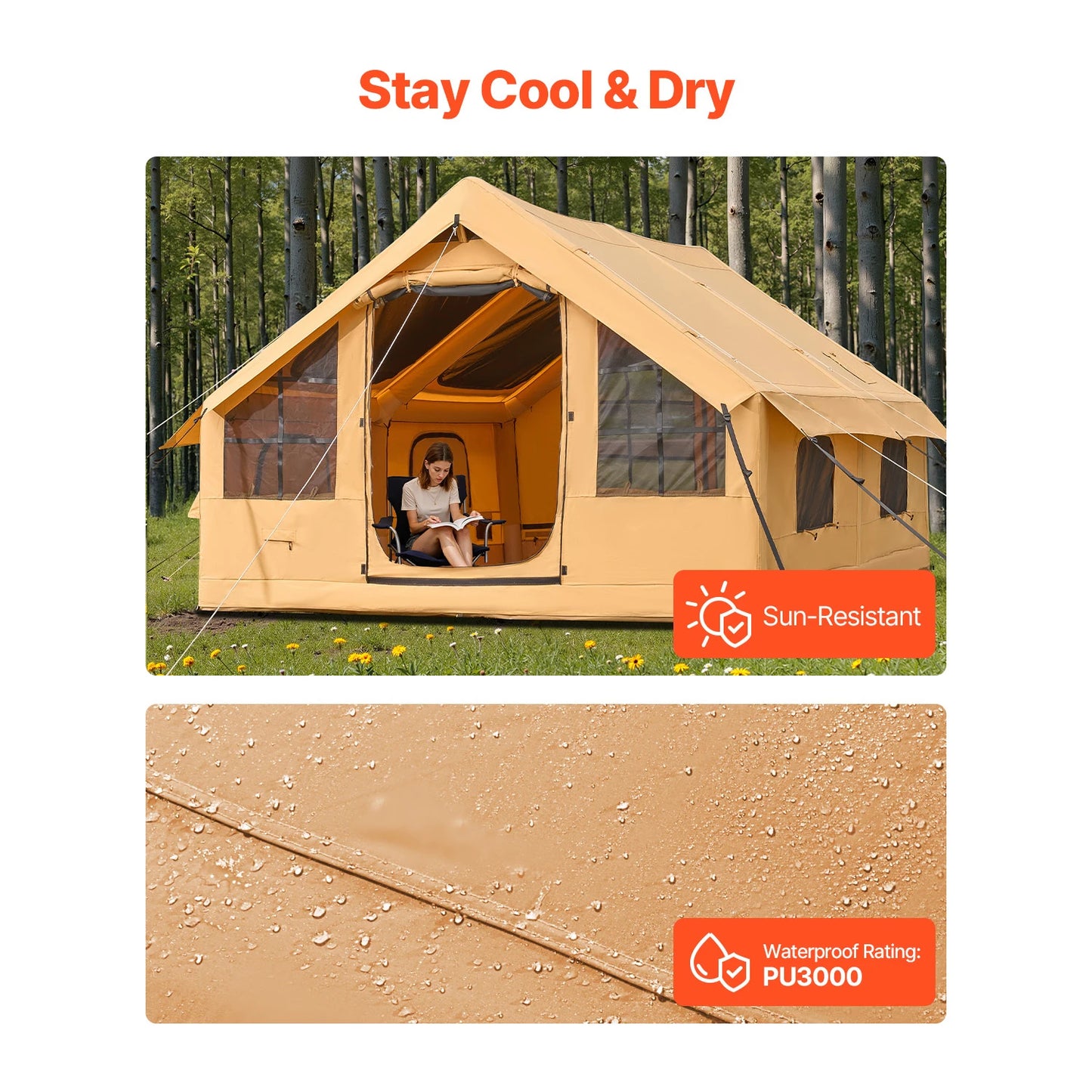 Inflatable Tents for Camping Easy Setup Blow up Tent with Hand Pump Glamping Tent with Skylight Stove Jack Mesh Windows