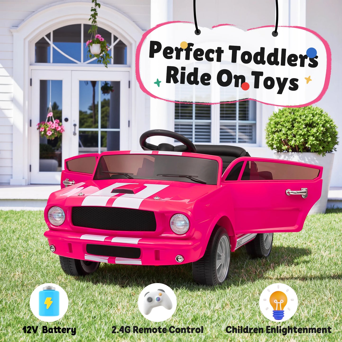 [Official Licensed]Shelby GT350 Kids Electric Car 12V 2WD W/ Parent Remote Control & Safety Belt - All-Terrain Ride-On Toy
