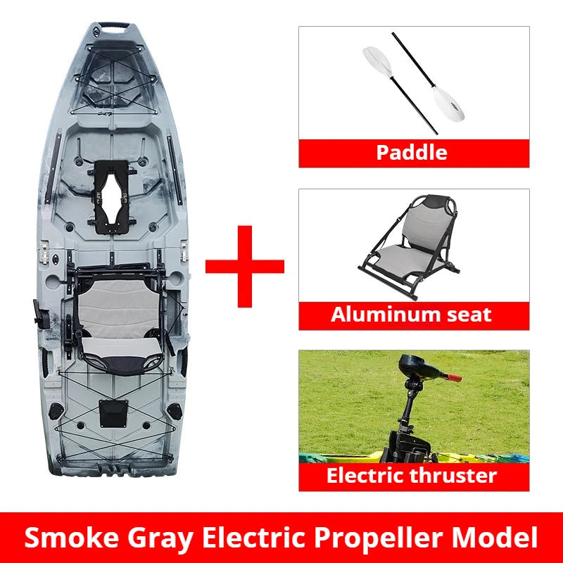 2-Seater Modular Kayak, Electric/Pedal-Driven HDPE Canoe with Aluminum Seats, Portable Fishing Boat for Lake Recreation