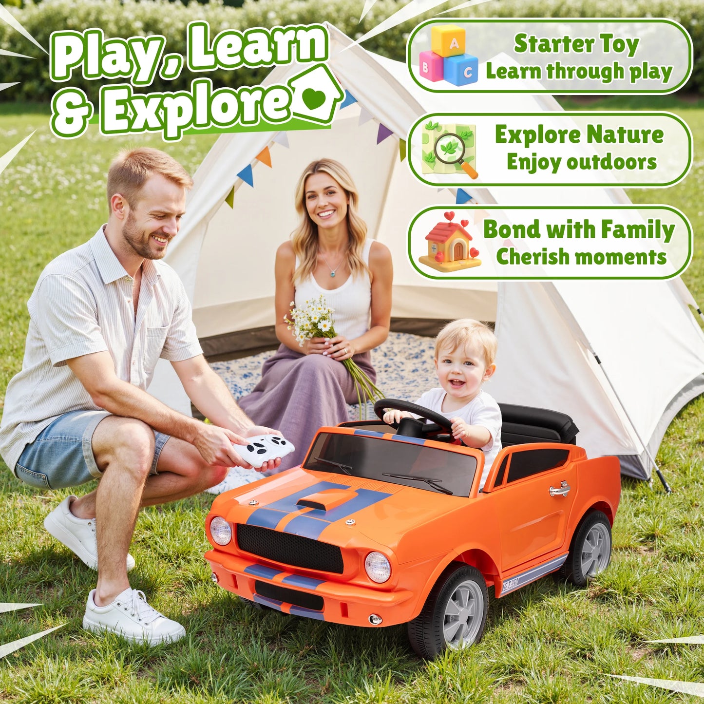 [Official Licensed]Shelby GT350 Kids Electric Car 12V 2WD W/ Parent Remote Control & Safety Belt - All-Terrain Ride-On Toy