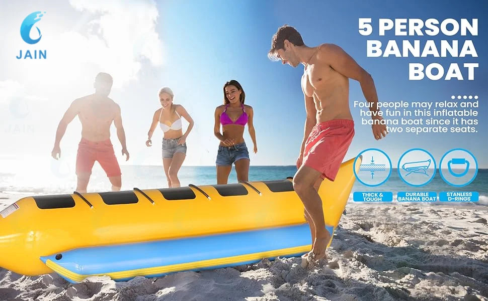 Inflatable Banana Boat, Outdoor High-Traction Floating Banana Boat, Water Park Amusement Surfing Equipment, 5 people