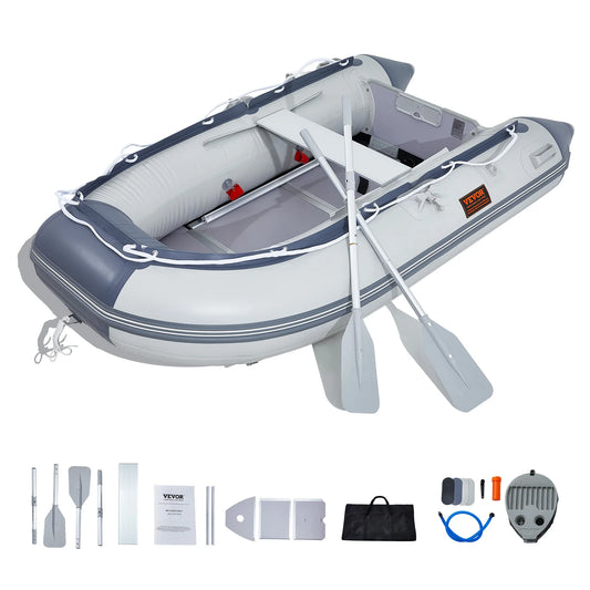 SucceBuy Inflatable Dinghy Boat 4 Person/6 Person Transom Sport Tender Boat with Marine Wood Floor and Adjustable Aluminum Bench