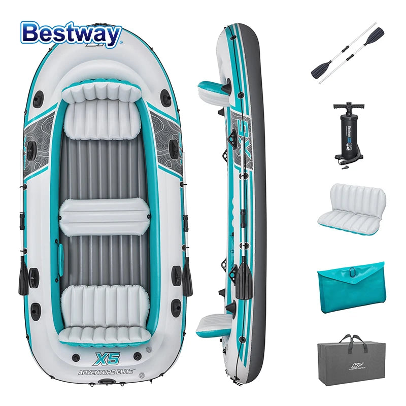 Bestway 65159 5 Person Inflatable Kayak - Durable PVC Material, Large Adventure Boat, Kit Format, Highly Buoyant and Stable