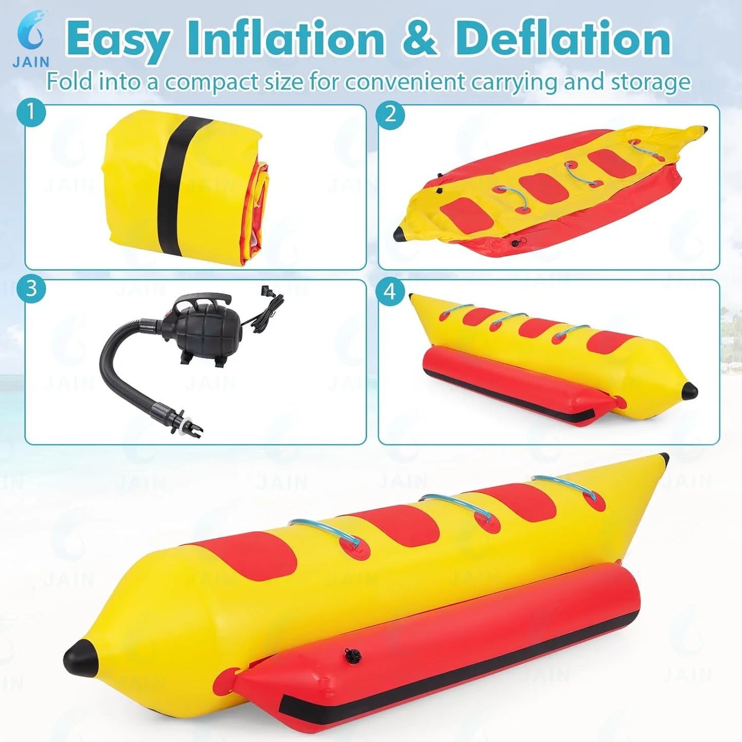 Inflatable Banana Boat, Outdoor High-Traction Floating Banana Boat, Water Park Amusement Surfing Equipment, 5 people