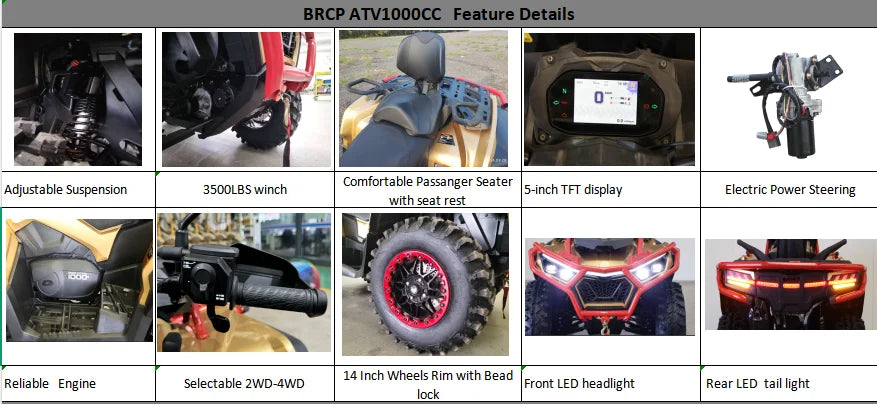 High Performance Quad Karting ATV 1000cc 4WD Adults Hill Climbing Atvs