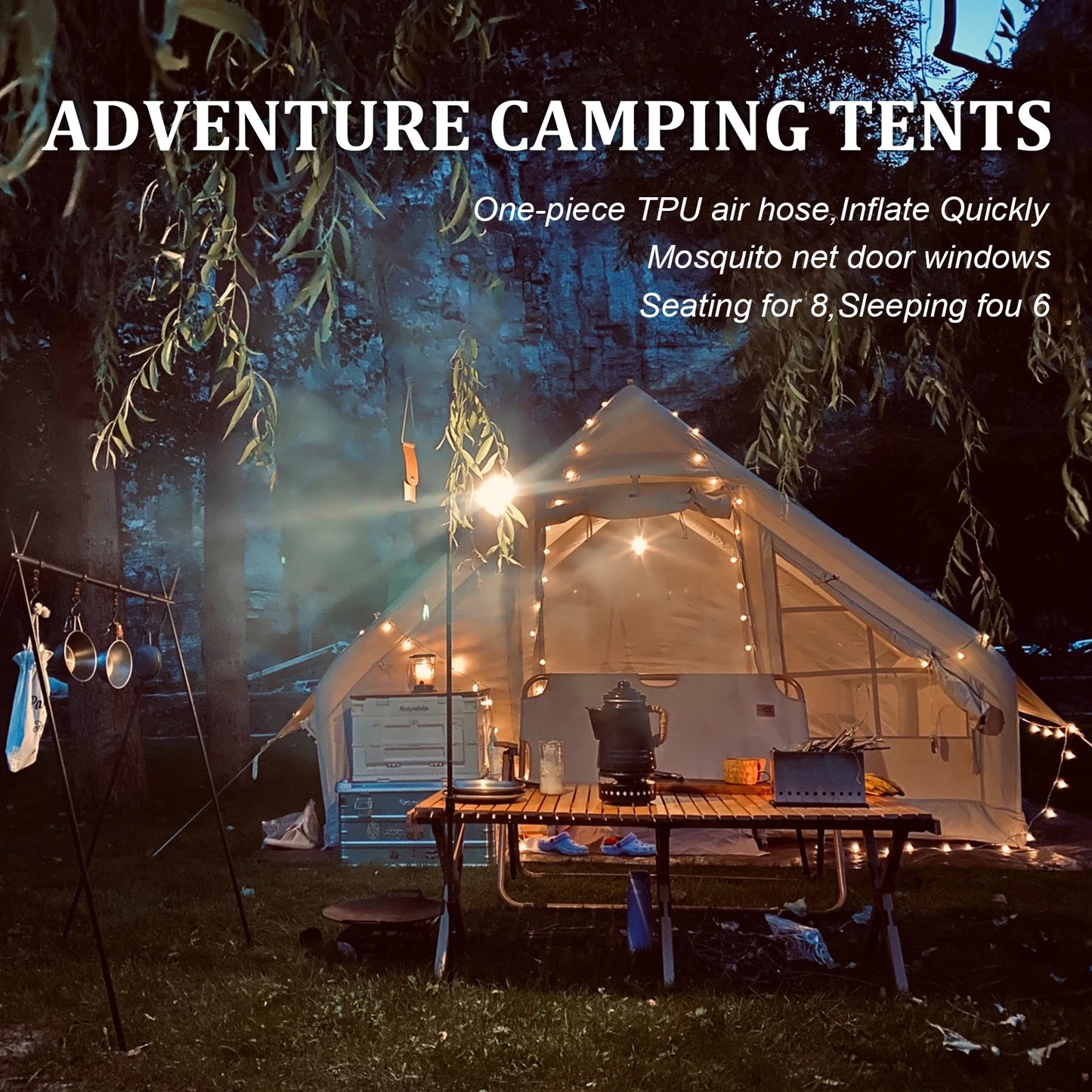 Inflatable Camping Tent, Large Inflatable Tent with Hand Pump, Easy Setup Tents for 8-10 People, Portable Glamping Air Tent