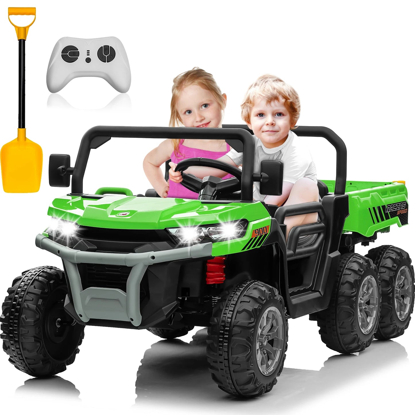 24V Children'S Dual-Seat  Vehicle - 4×75W Powerful Motor, Remote Control/Manual Dual Mode, Wireless Music + Electric Dump
