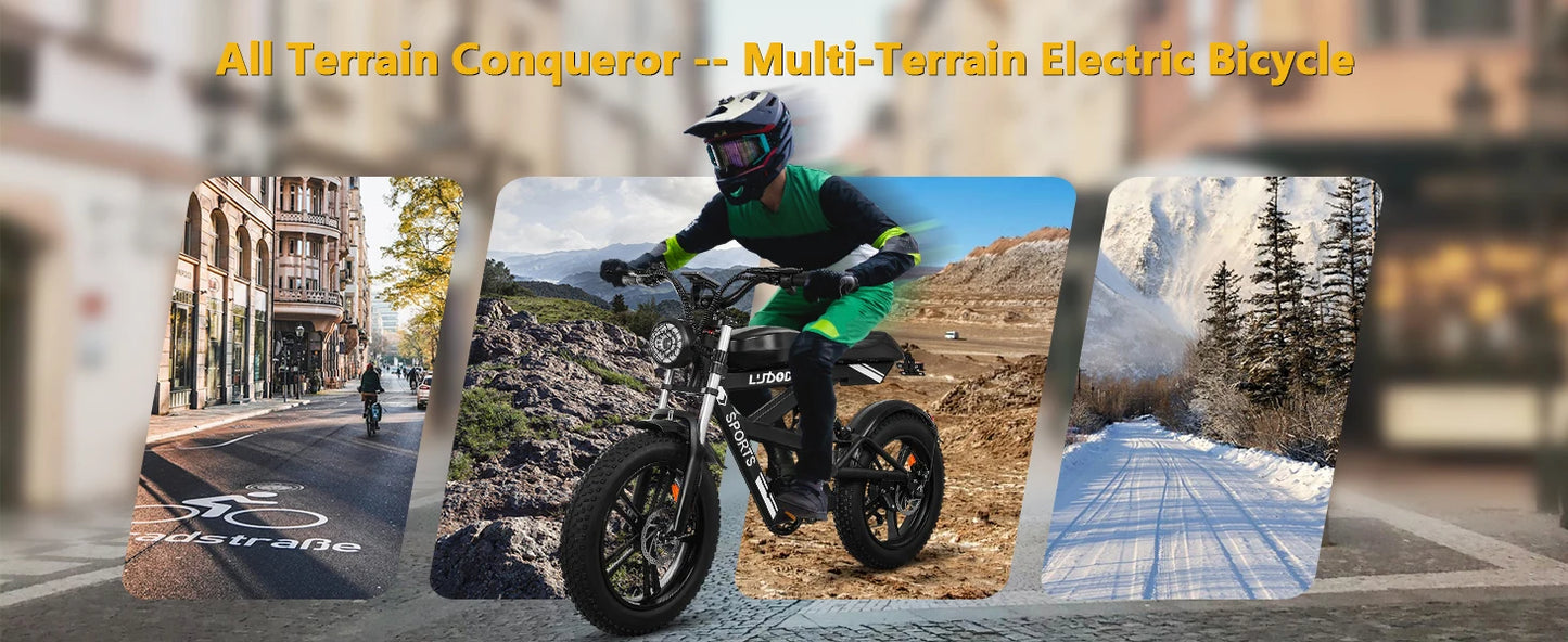 Electric Bicycle Motorcycle 1500W Peak 75Miles Snow Electric Bike 48V18AH Battery Shimano 7-Speed 20*4 Inch Fat Tire E-bike