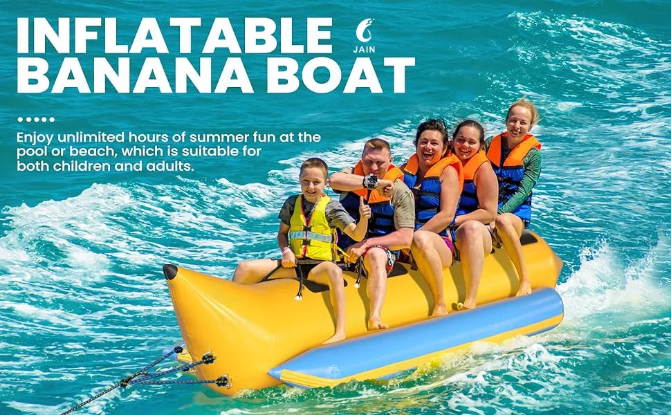 Inflatable Banana Boat, Outdoor High-Traction Floating Banana Boat, Water Park Amusement Surfing Equipment, 5 people
