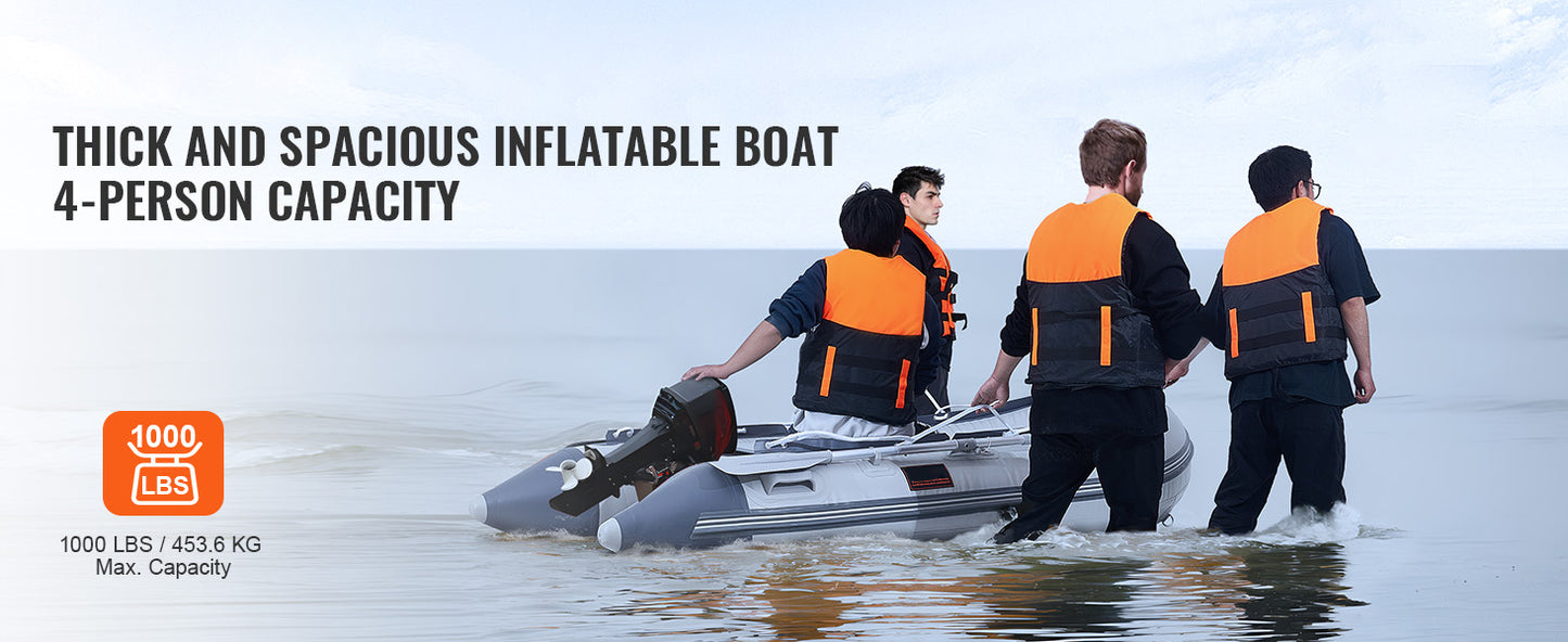 SucceBuy Inflatable Dinghy Boat 4 Person/6 Person Transom Sport Tender Boat with Marine Wood Floor and Adjustable Aluminum Bench