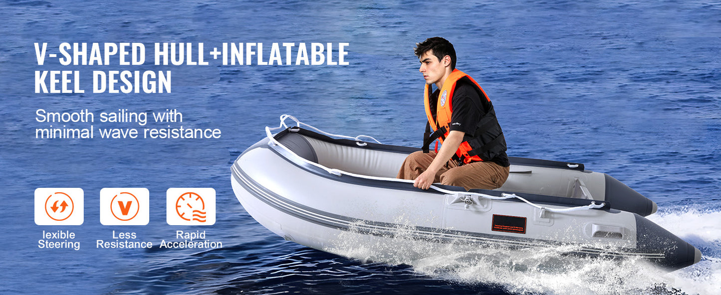 SucceBuy Inflatable Dinghy Boat 4 Person/6 Person Transom Sport Tender Boat with Marine Wood Floor and Adjustable Aluminum Bench