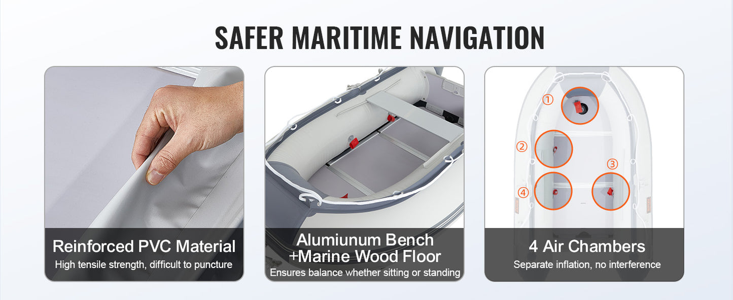 Inflatable Dinghy Boat 6 Person Transom Sport Tender Boat with Marine Wood Floor and Adjustable Aluminum Bench