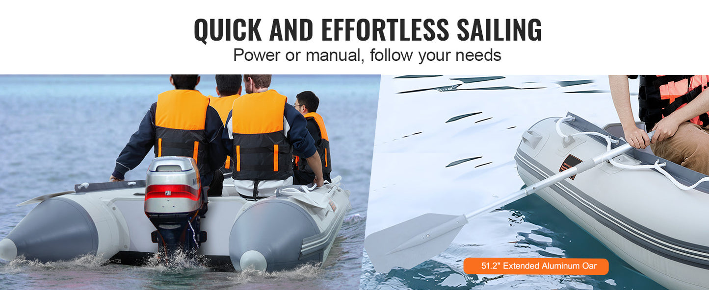 SucceBuy Inflatable Dinghy Boat 4 Person/6 Person Transom Sport Tender Boat with Marine Wood Floor and Adjustable Aluminum Bench