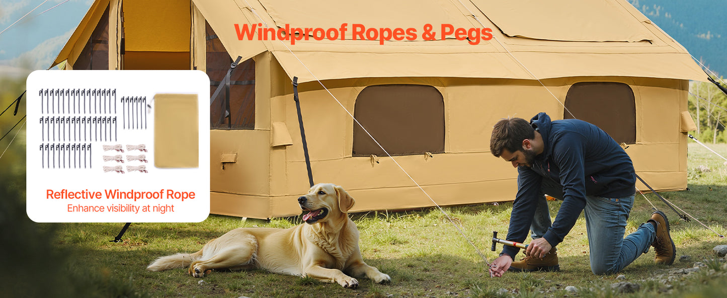 Inflatable Tents for Camping Easy Setup Blow up Tent with Hand Pump Glamping Tent with Skylight Stove Jack Mesh Windows
