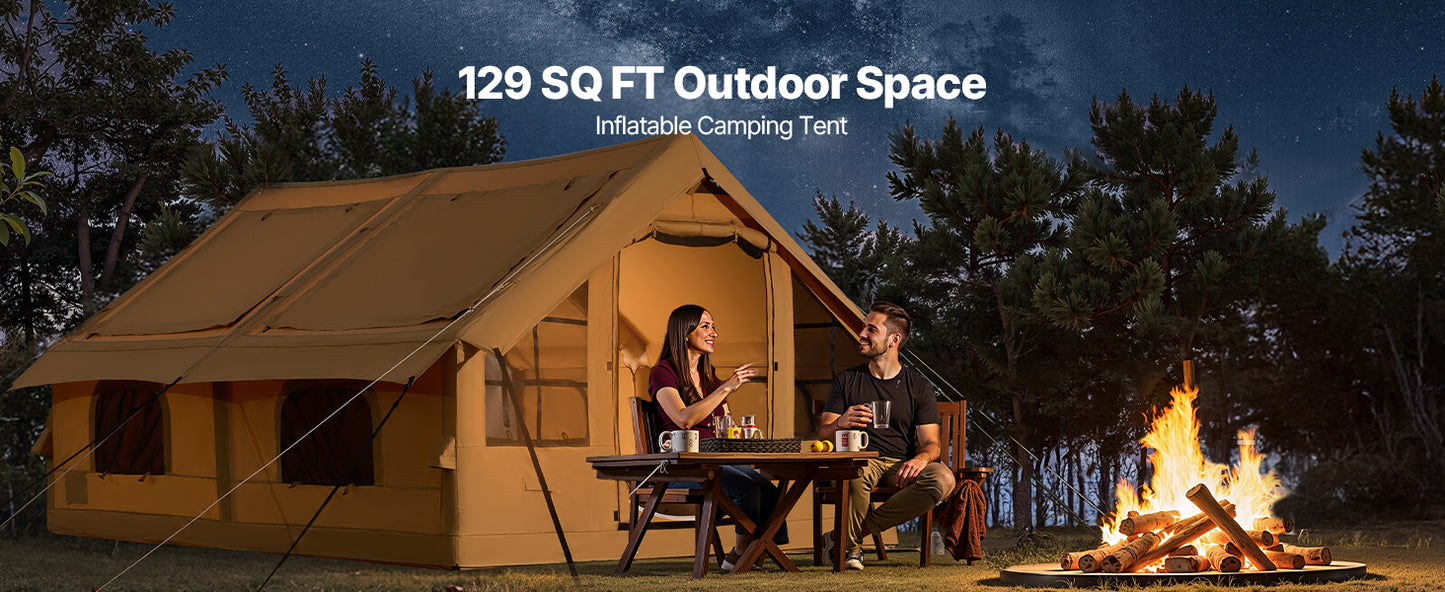 Inflatable Tents for Camping Easy Setup Blow up Tent with Hand Pump Glamping Tent with Skylight Stove Jack Mesh Windows